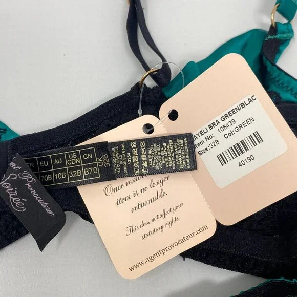 Agent Provocateur Nayeli SOIREE Green Black Silk Set 32B/2 NWT